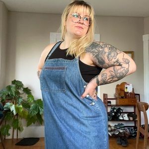 90s embroidered denim dress maxi length